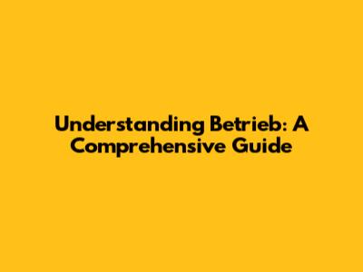 Understanding Betrieb: A Comprehensive Guide